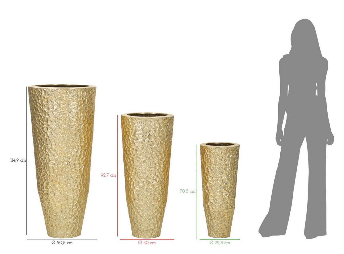 DEKOVASEN IM 3ER-SET Glasy, goldfarben, Eisen, Höhen 114,9, 92,7 und 70,5 cm - Goldfarben, Metall (115cm) - Mauro Ferretti