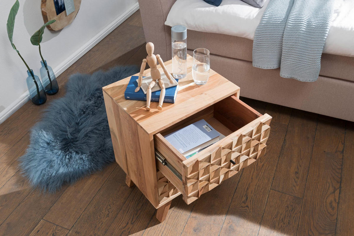 NACHTTISCH – Massivholz, 2 Schubladen, handgefertigt, moderner Landhausstil - Beige, Holz/Metall (44/61/35cm) - KADIMA DESIGN