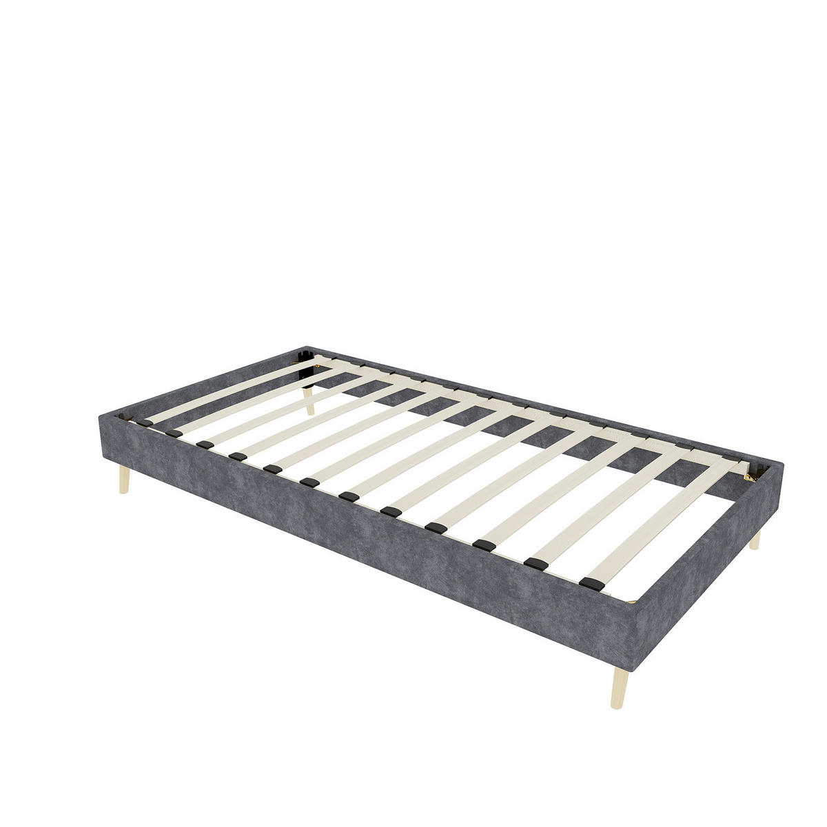 BETT 90/200 cm in Grau Stoff Metallgestell Kopfteilloses Design - Naturfarben/Grau, Holzwerkstoff/Textil (90/200cm) - STILVORA