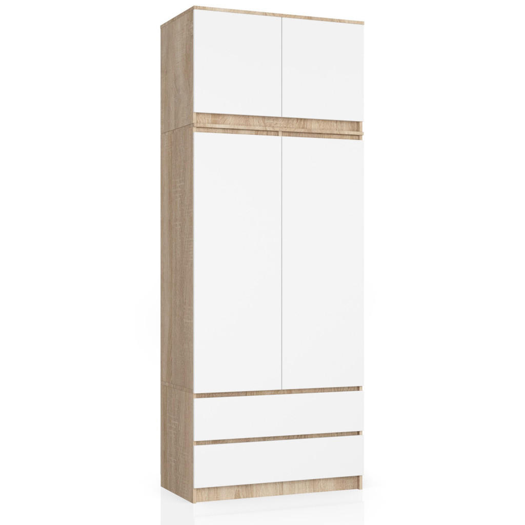 Akord Kleiderschrank Sonoma Eiche, Weiß 90x234x51 cm