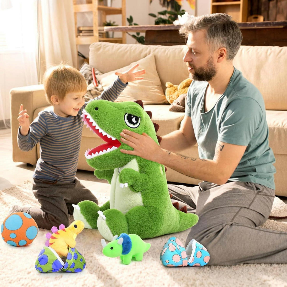 PLÜSCHTIER Dinosaurier mit Baby 50 cm Dunkelgrün - Grün, Textil (52/50cm)