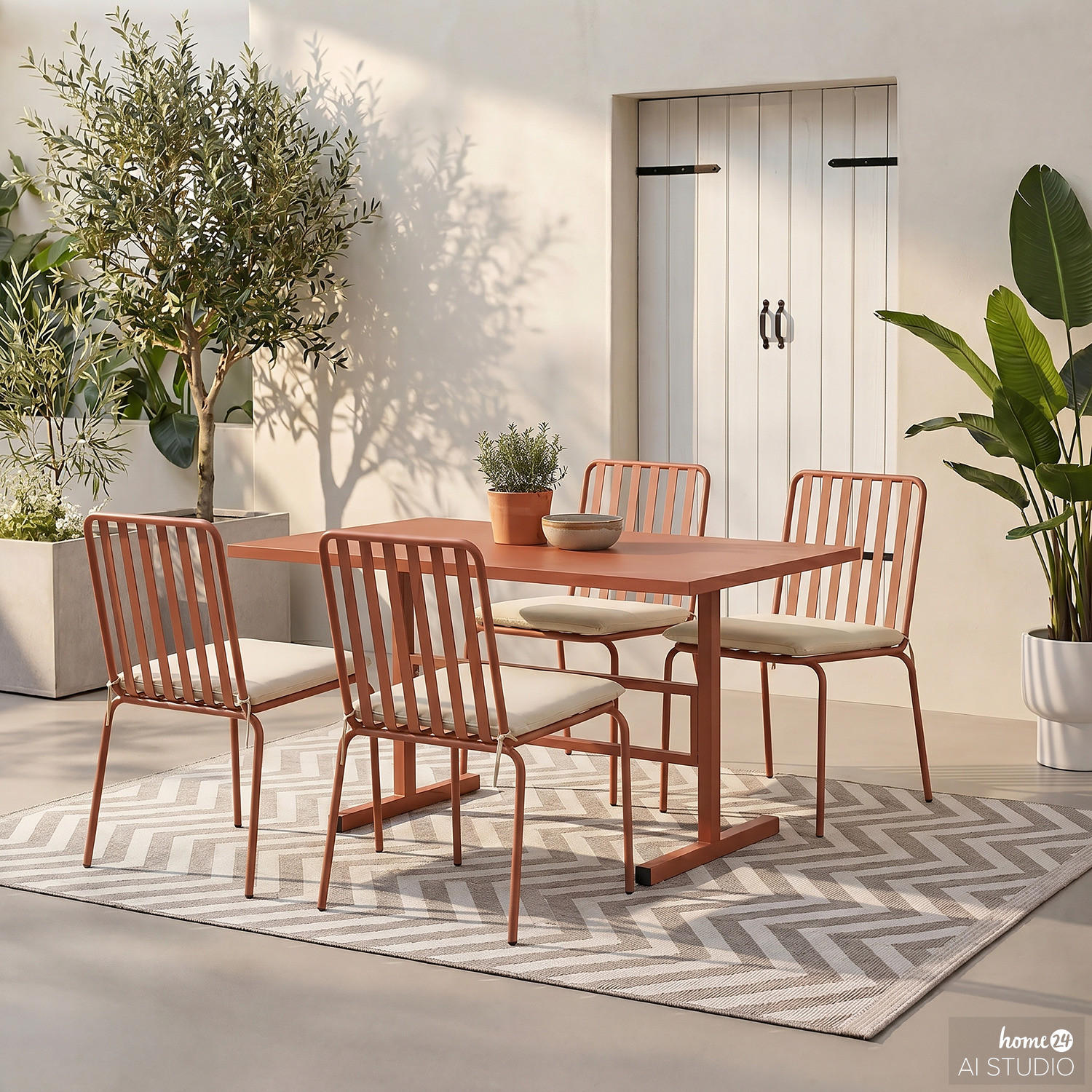 GARTENSTUHL - 2er-Set - Stahl - Terracotta, Textil/Metall (54/87/57cm) - home24