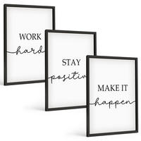 BILDER SET 3er Set - 40x60 cm Schwarzer Rahmen - Minimalistische Motivationsinschriften - Schwarz, Kunststoff (40/60cm) - TULUP