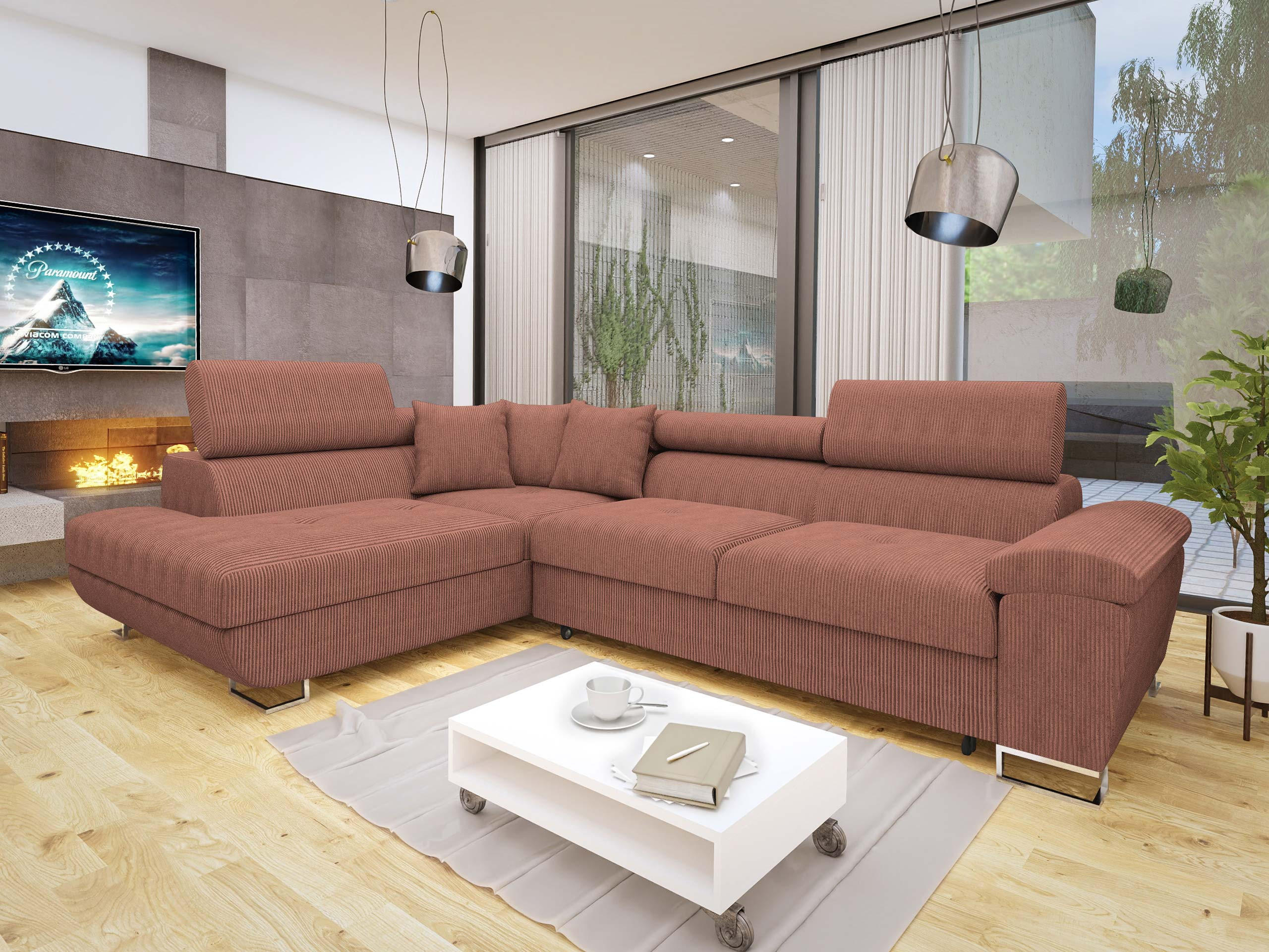 ECKSOFA Cotere Cord, Seite: Links - Rosa, Holz/Textil (270/202cm) - MIRJAN24