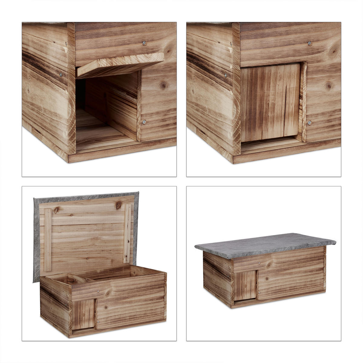 IGELHAUS - Braun, Holz/Textil (46/21/34cm) - Relaxdays