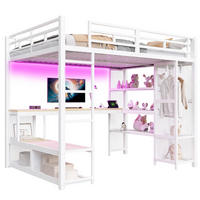 HOCHBETT 140/200 cm in Weiß mit Schreibtisch, Kleiderschrank, USB und LED - Weiß, Holzwerkstoff/Metall (140/200cm) - STILVORA