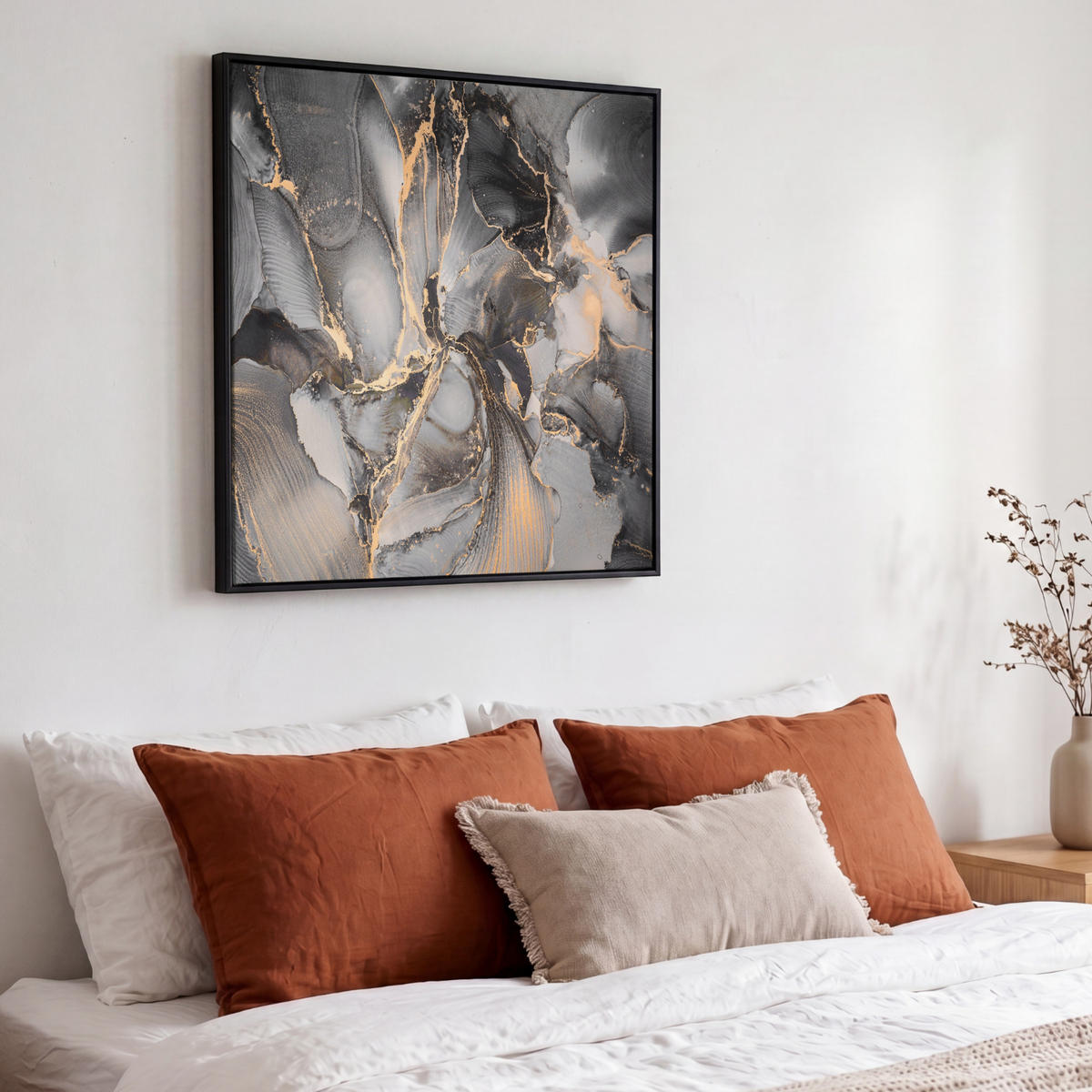 LEINWAND Bilder mit Rahmen - Grau - Luxus - Gold - Marmor - 50x50 - Dunkelgrau, Textil (50/50cm) - MuchoWow