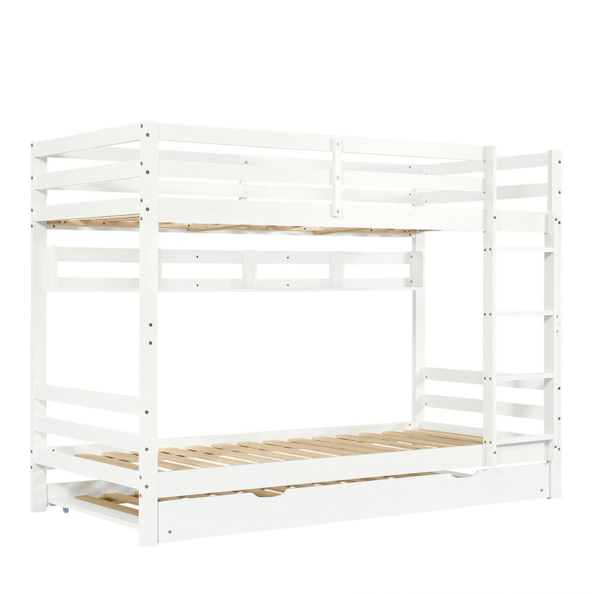 ETAGENBETT 90/200 cm weiß aus Kiefer/MDF mit Ausziehbett - Weiß, Holz (90/200cm) - OKWISH