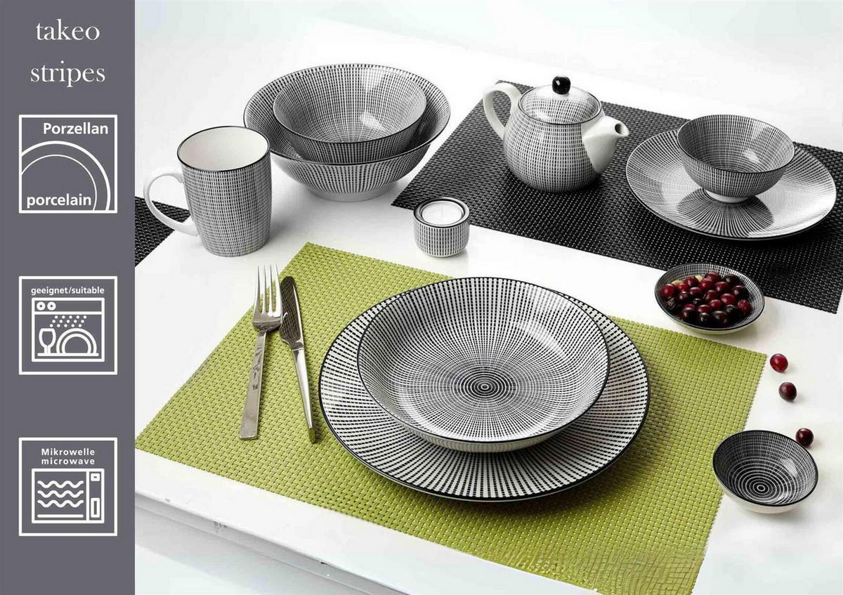 TAFELSERVICE Takeo Stripes schwarz-weiß 8er Set - Schwarz/Weiß, Keramik (2/2/2cm) - Ritzenhoff Breker