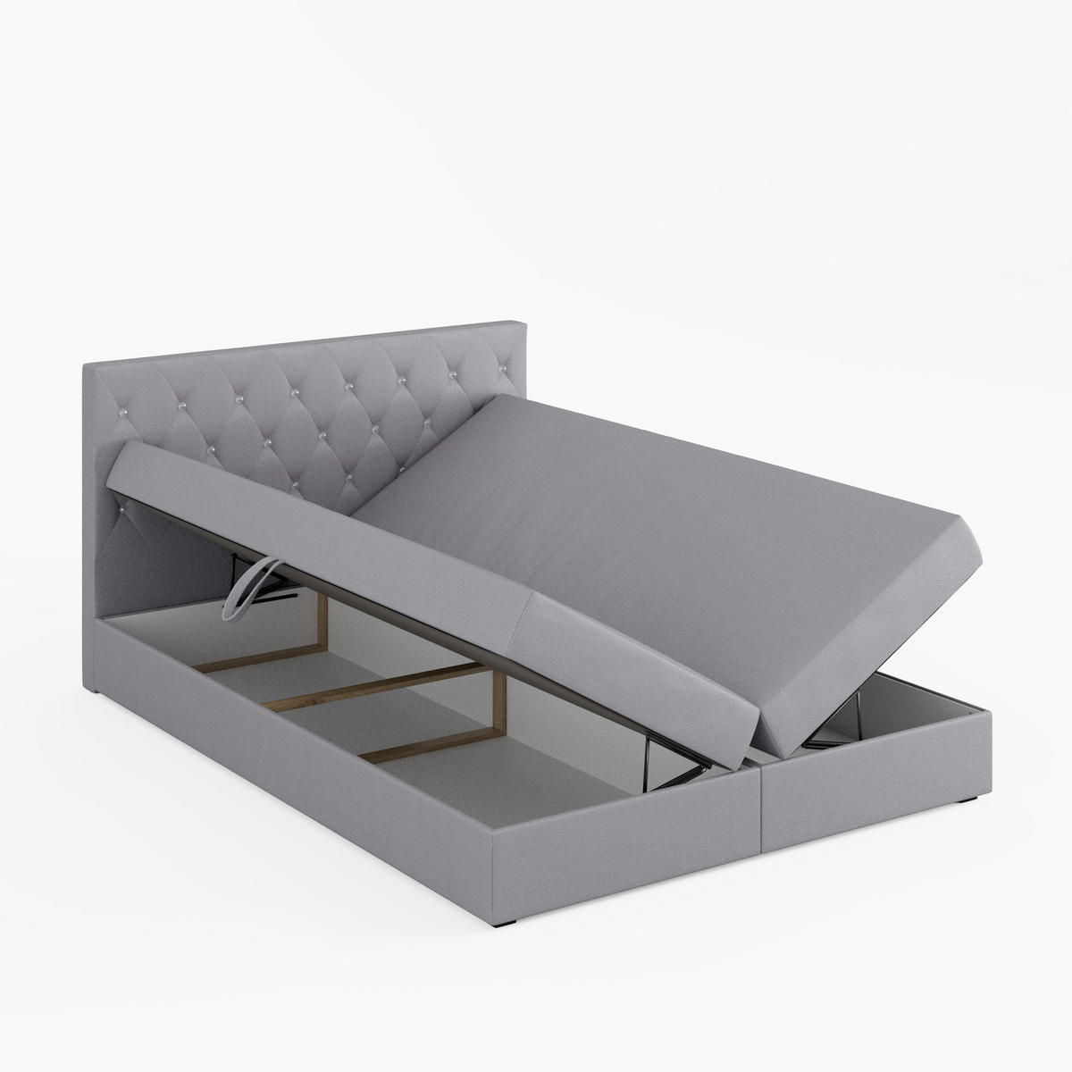 BOXBETT CRYSTAL 160/200 cm, in Hellgrau, Velours-Stoff, Bettkasten, Matratze, Topper - Hellgrau, Textil (160/20cm) - Barchello