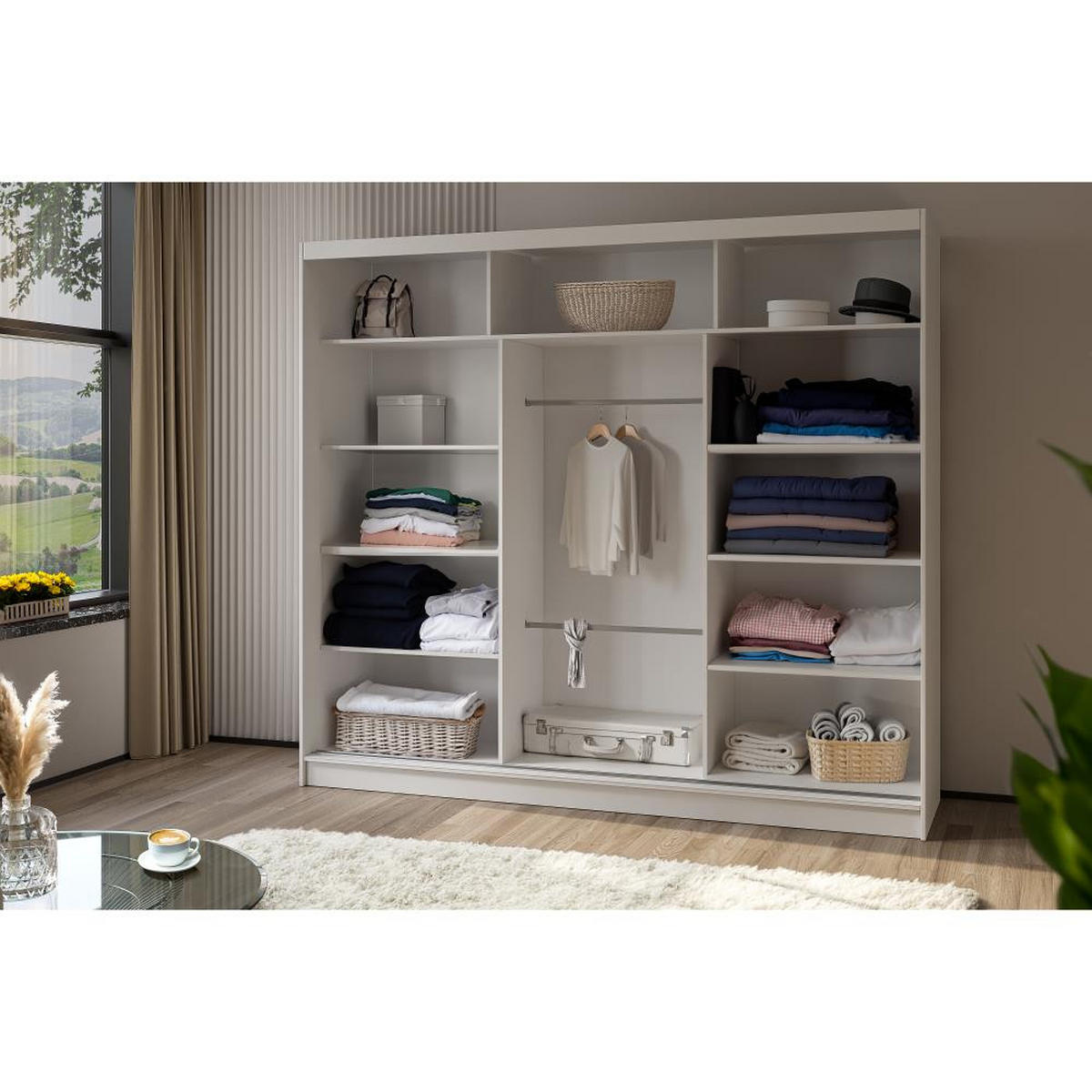 SCHWEBETÜRENSCHRANK Mario 240/216/61 schwarz - Schwarz, Holzwerkstoff (240/216/61cm) - Beautysofa