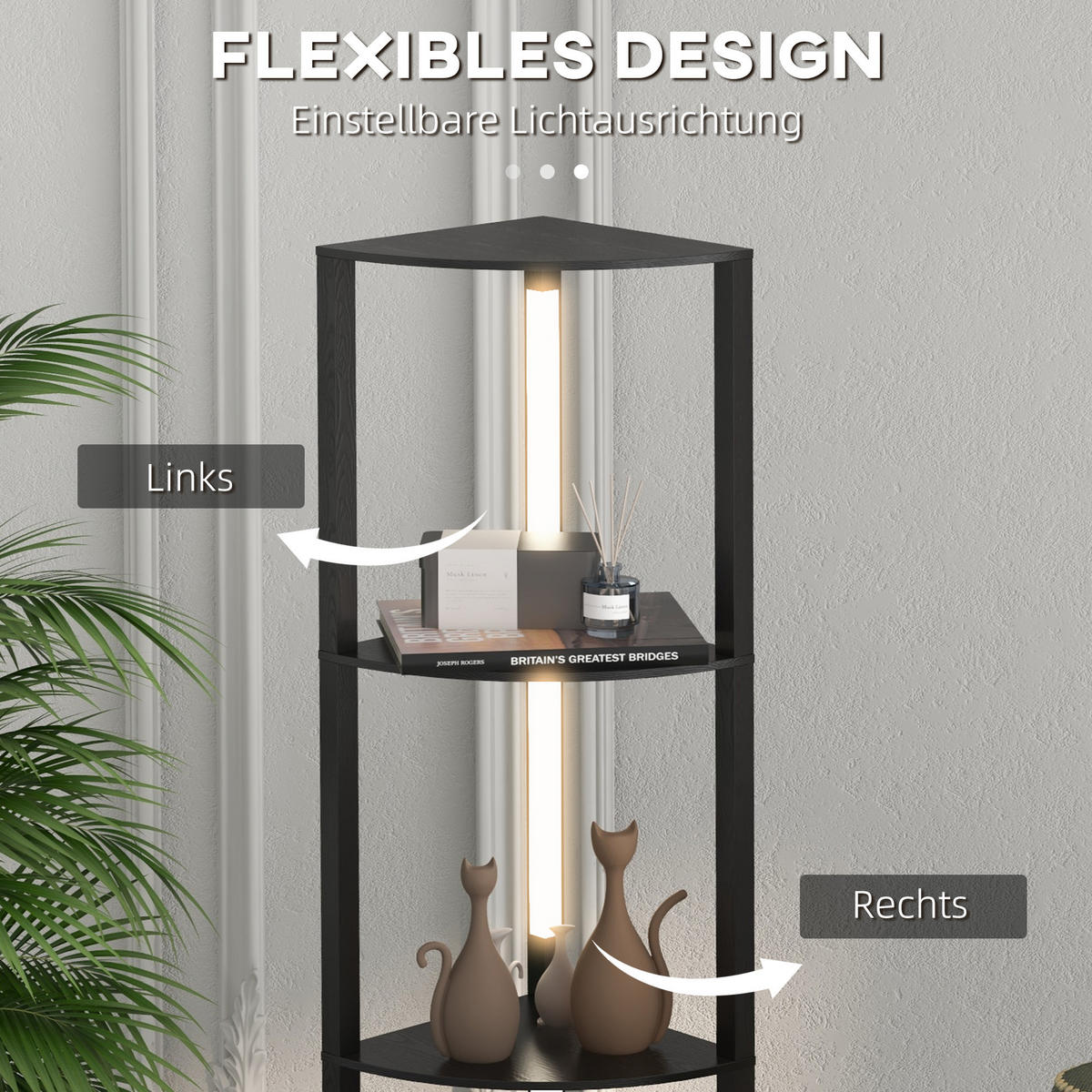 STEHLAMPE, LED 24 W Stehleuchte mit 4 Ablagen, E27 Sockel, für Wohnzimmer - Schwarz, Holzwerkstoff (41/29.5/163.5cm) - HOMCOM