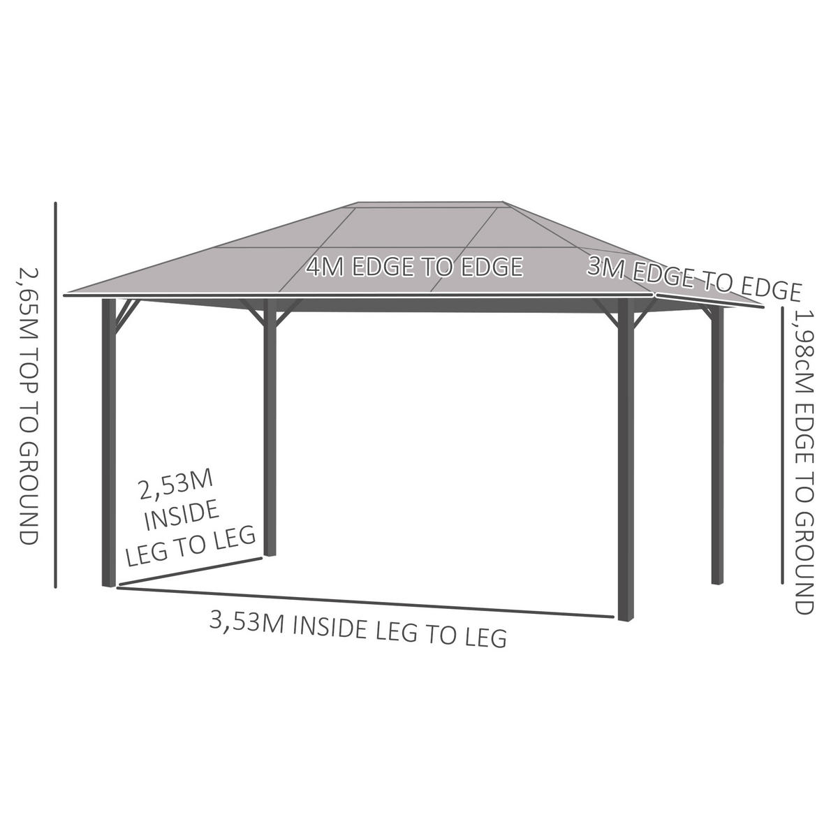 PAVILLON, Grau, 300L x 300B x 265H cm/300L x 400B x 265H cm, Alu, Polyester - Grau, Metall (400/265/300cm) - Outsunny