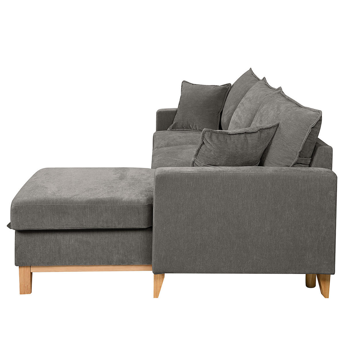 ECKSOFA mit Schlaffunktion - Flachgewebe - Hellbraun/Anthrazit, Holz/Textil (214/145cm) - home24