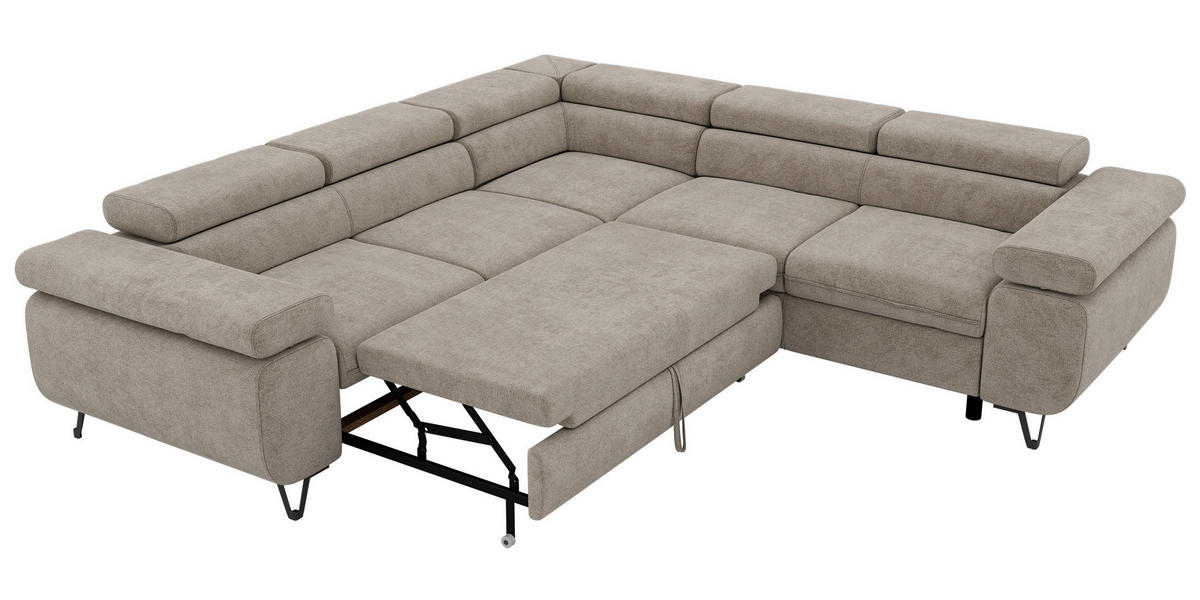 ECKSOFA QUADRO L - Greige Stukture - Rechts Seite - Greige/Schwarz, Textil/Metall (269/269cm) - MKS