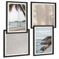 BILDER SET 4er Set - 50x50 cm & 40x60 cm Schwarzer Rahmen - Sommerlicher Sandstrand mit Meerblick - Schwarz, Kunststoff (50/50cm) - TULUP