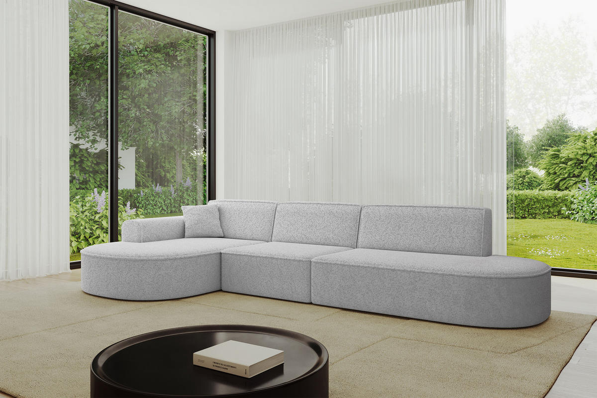 ECKSOFA Ottomane Links MARI-L2 - 328x171x79 cm Grau Tissu - Schwarz/Grau, Holzwerkstoff/Kunststoff (328/171cm) - ALTDECOR
