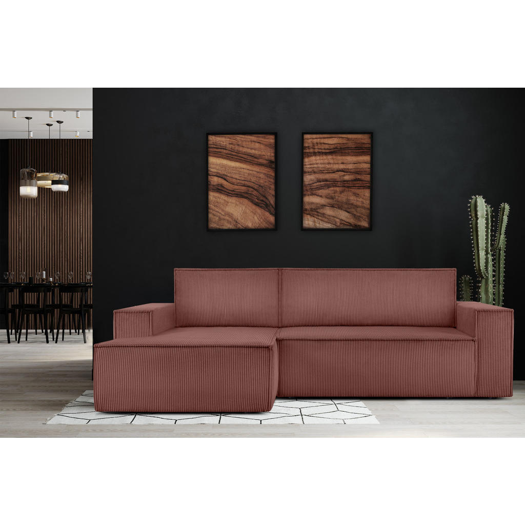 Thumbnail - Konsimo® Eckschlafsofa-Links, Pink, Textil, L-Form,L-Form, 262x148 cm, FSC 100%, Hergestellt in Europa, Wohnzimmer, Sofa...