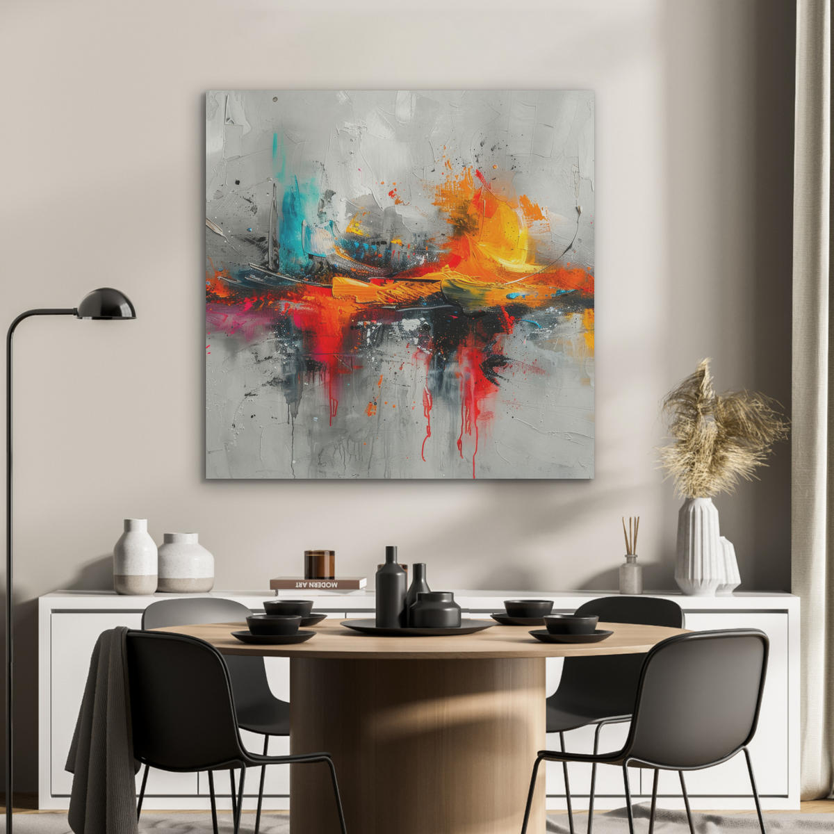 AKUSTIKPANEEL Moderne Kunst - Orange - Grau - Abstrakt 90x90 cm - Hellgrau, Textil (90/0.9/90cm) - MuchoWow