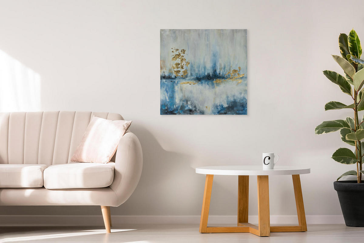 ACRYLBILD HANDGEMALT 80/80 cm - Blau/Beige, Holz/Textil (80/80cm) - KUNSTLOFT