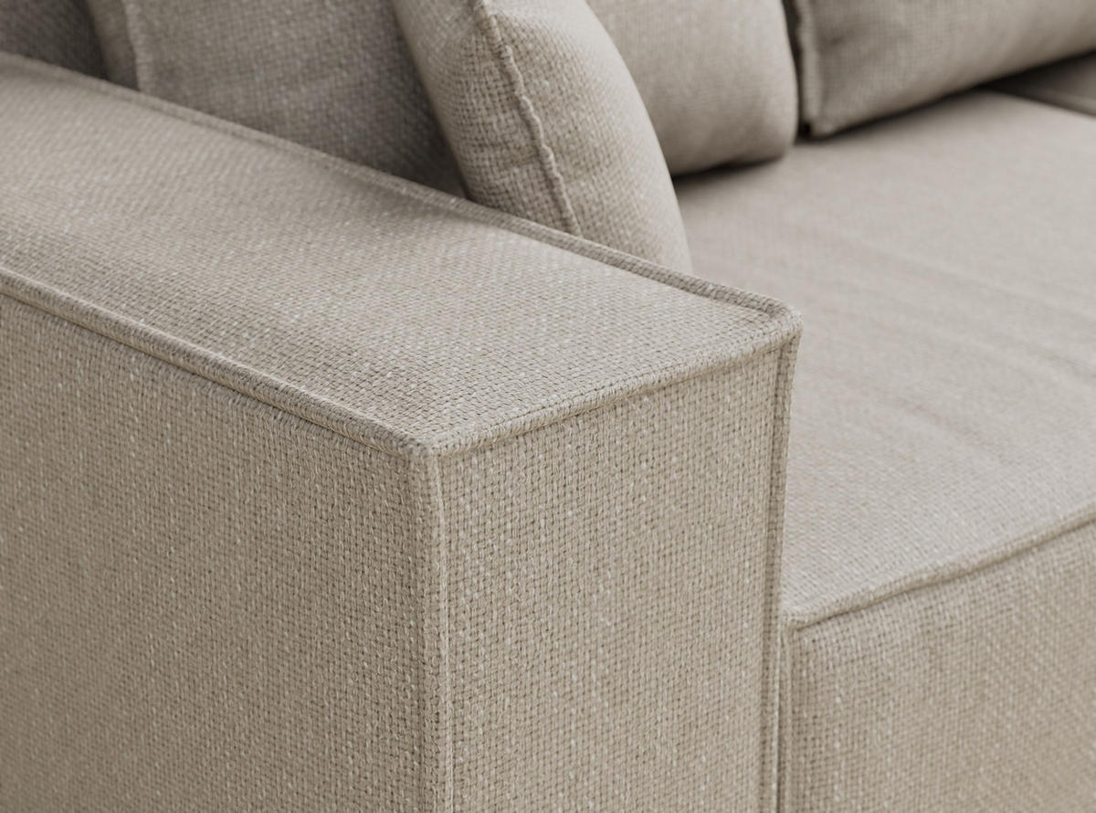ECKSOFA MIT SCHLAFFUNKTION Moyo Beige Webstoff - Beige/Schwarz, Holz/Holzwerkstoff (255/148cm) - Maison de Reve