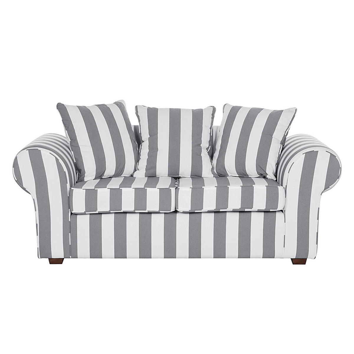 2-SITZER SOFA - Webstoff - gestreift - Dunkelbraun/Grau, Buchenholz/Textil (187/88/88cm) - home24