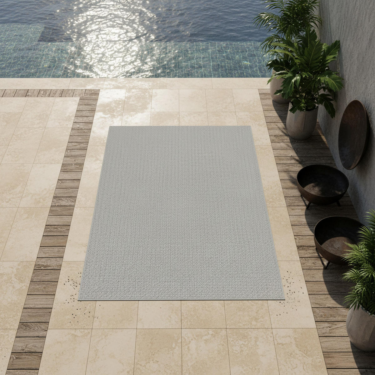 TEPPICH In-/Outdoor Flachgewebe Unifarben Polypropylen Balkon Grau Rechteckig 240x340 - Grau, Textil (240/340cm) - KADIMA DESIGN