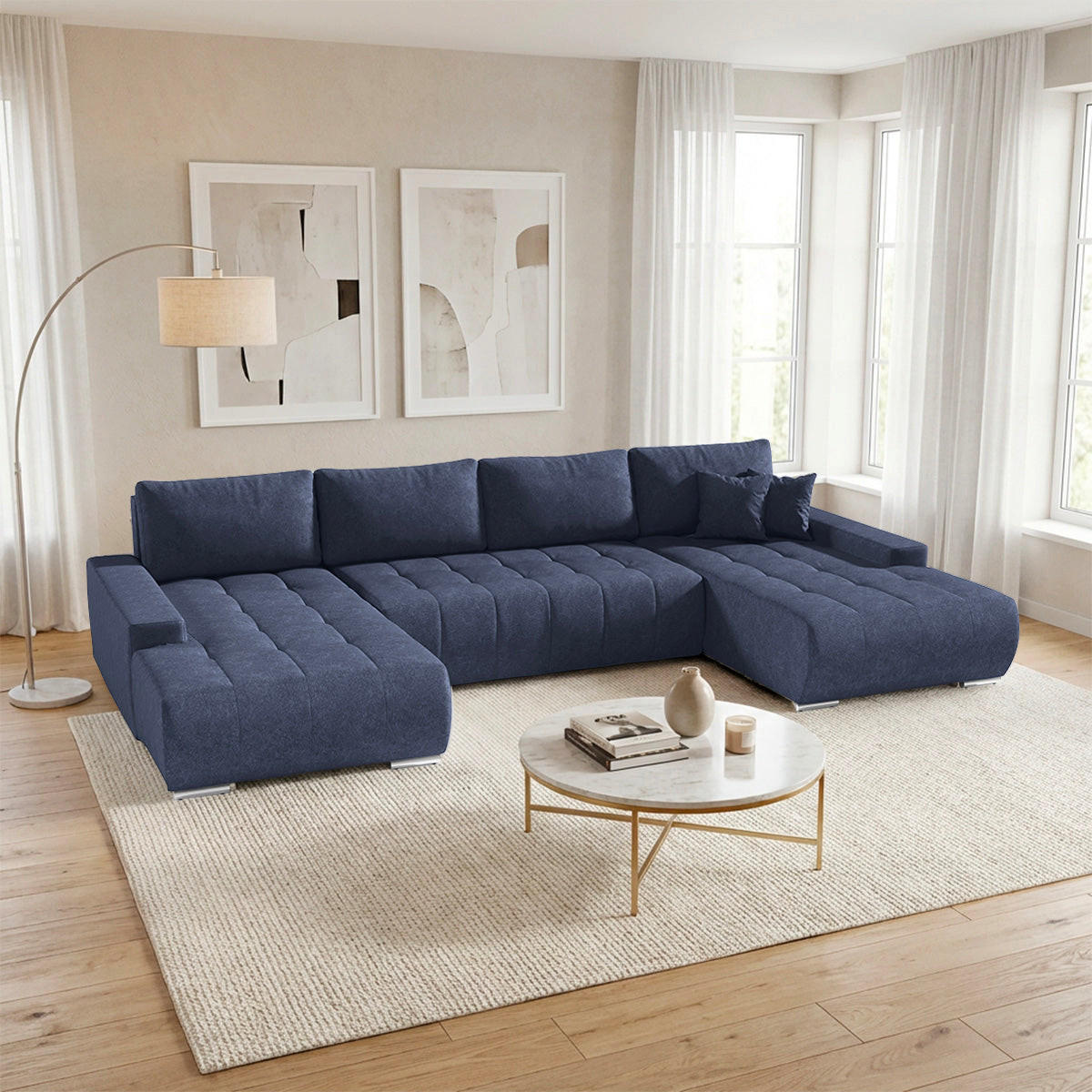 PANORAMASOFA Jonas 5 Sitzplätze Blau - Blau, Holzwerkstoff (350/85/185cm) - Petits-meubles