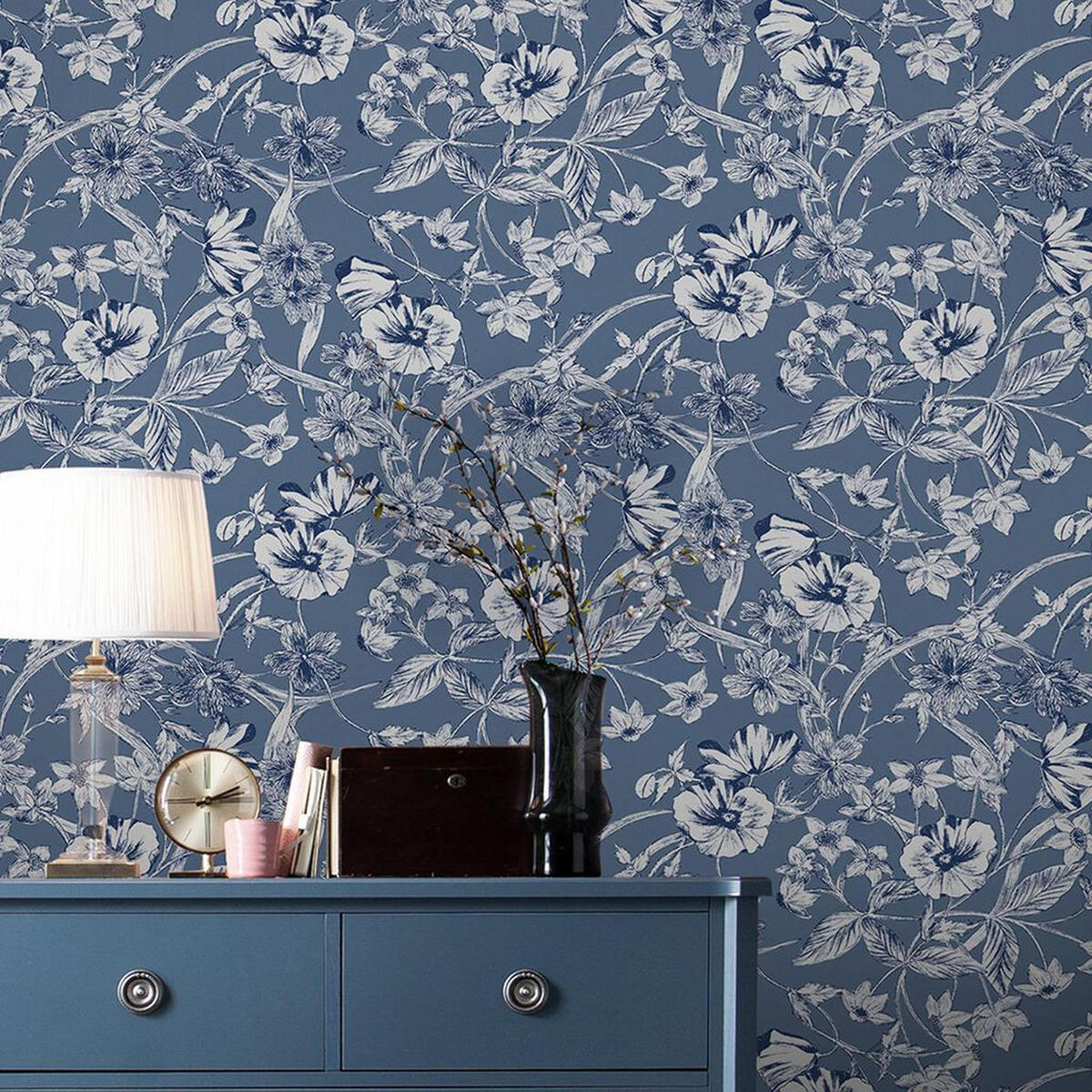 VLIESTAPETE Summerhill Mitternachtsblau | Dunkelblau | Blumen| 10mx52cm - Blau, Papier/Kunststoff (52/1000cm) - Graham & Brown