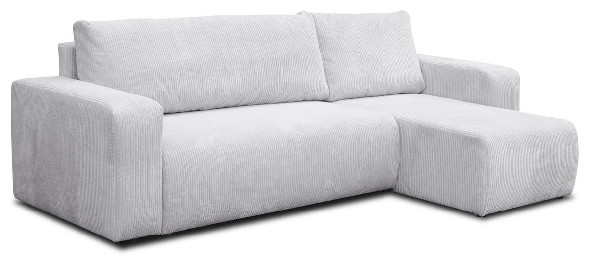 ECKSOFA LUNA mit Schlaffunktion und Bettkasten Cord-Stofff (Hellgrau) - Hellgrau, Textil (244/142cm) - VENASI MÖBEL