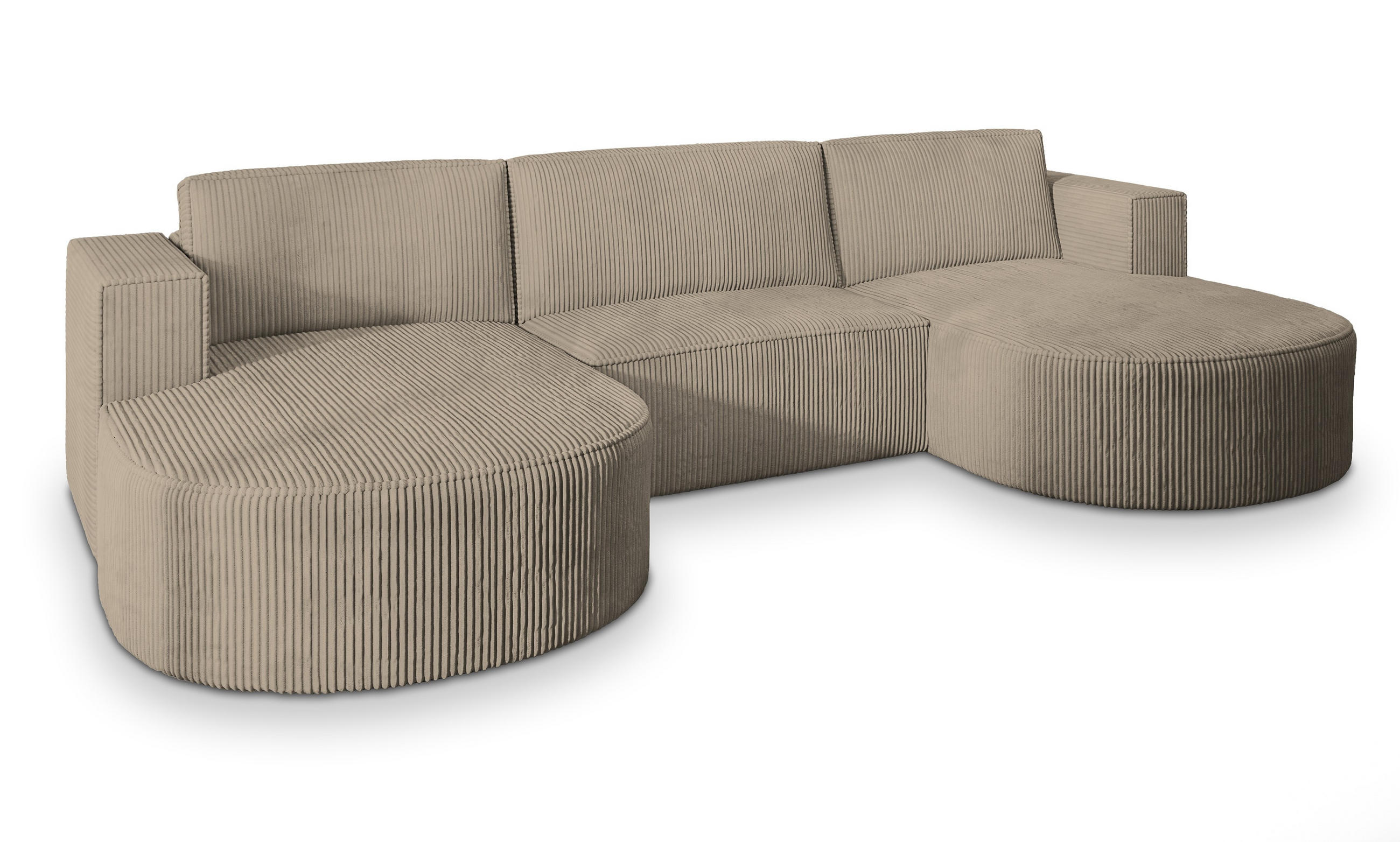 WOHNLANDSCHAFT VEZZO P Beige Kordstoff mit Schlaffunktion - Beige, Holz (347/85/174cm) - MASSENO