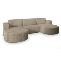 WOHNLANDSCHAFT VEZZO P Beige Kordstoff mit Schlaffunktion - Beige, Holz (347/85/174cm) - MASSENO