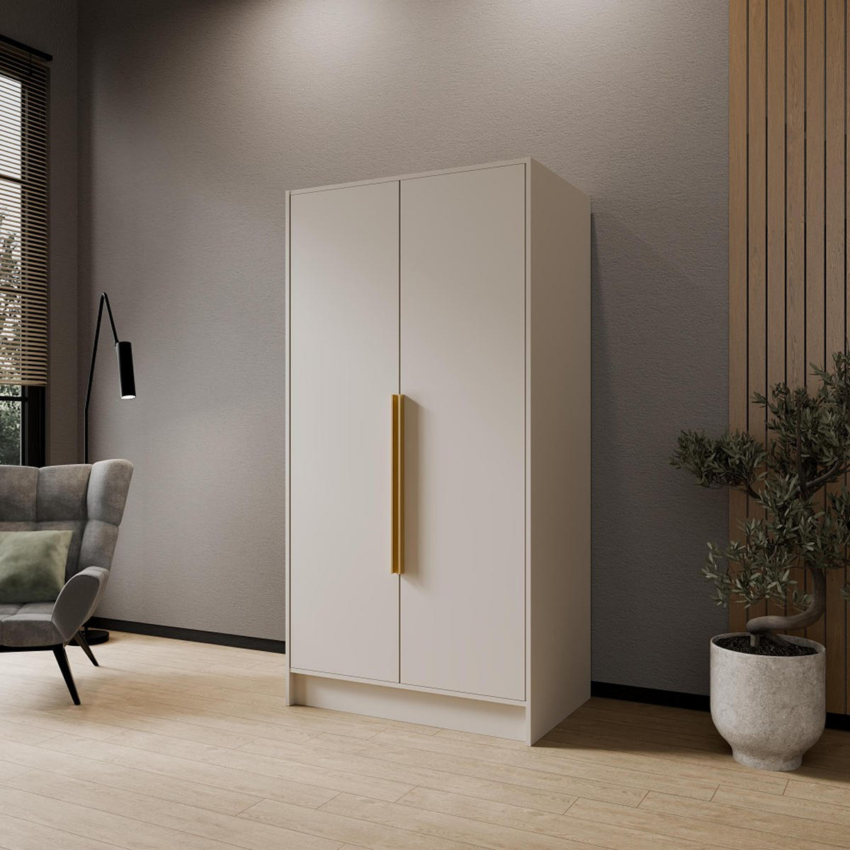 DREHTÜRENSCHRANK Pavia ohne Spiegel, Kaschmir mit goldenen Griffen, 100 cm - Kaschmir, Holzwerkstoff (100/200/51cm) - Beautysofa