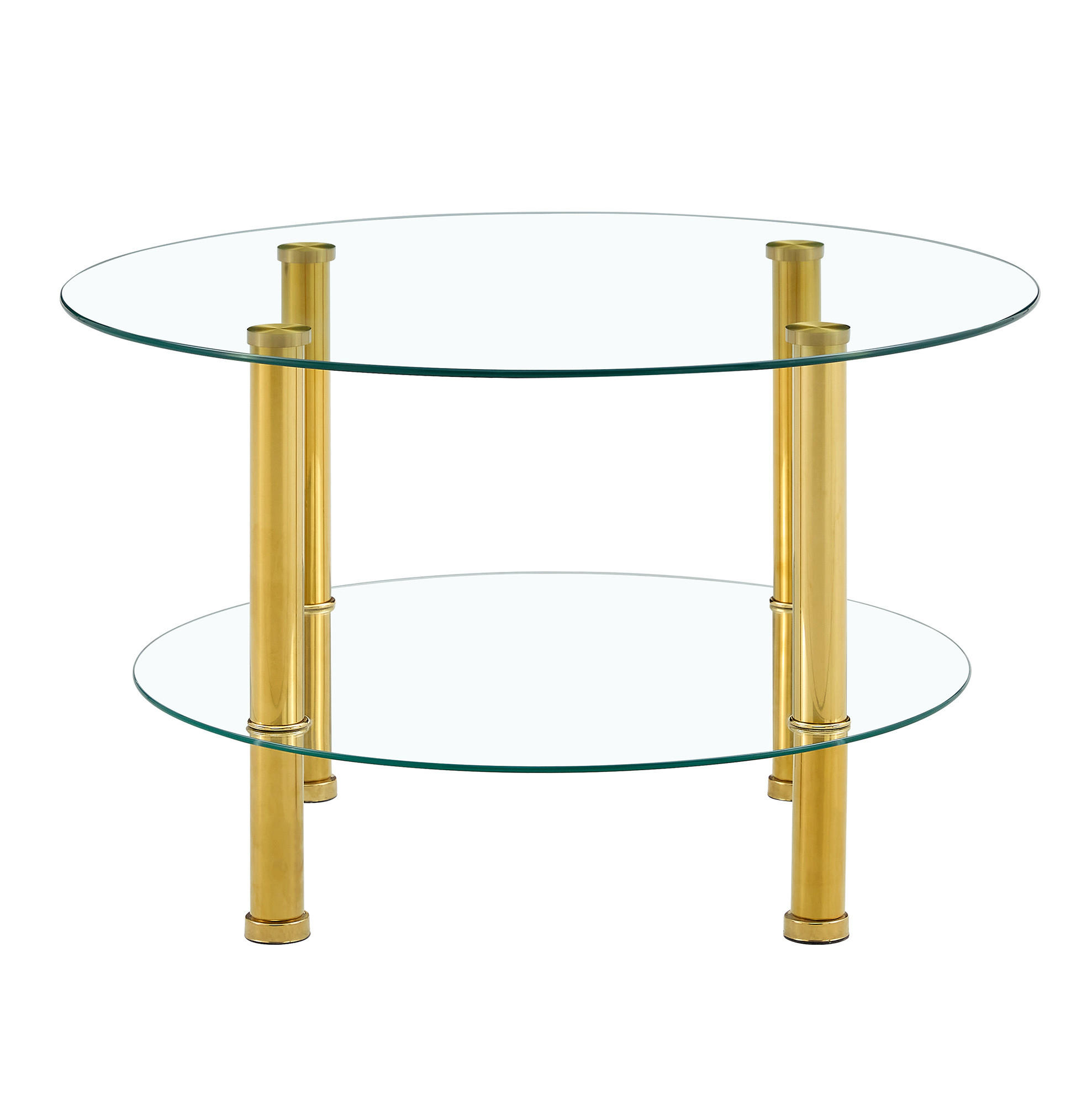 COUCHTISCH 70/70/42 cm mit 2 Glasplatten und Metallgestell, moderner leiser Luxus, Gold/Transparent - Goldfarben, Glas (70/70/42cm) - Redom