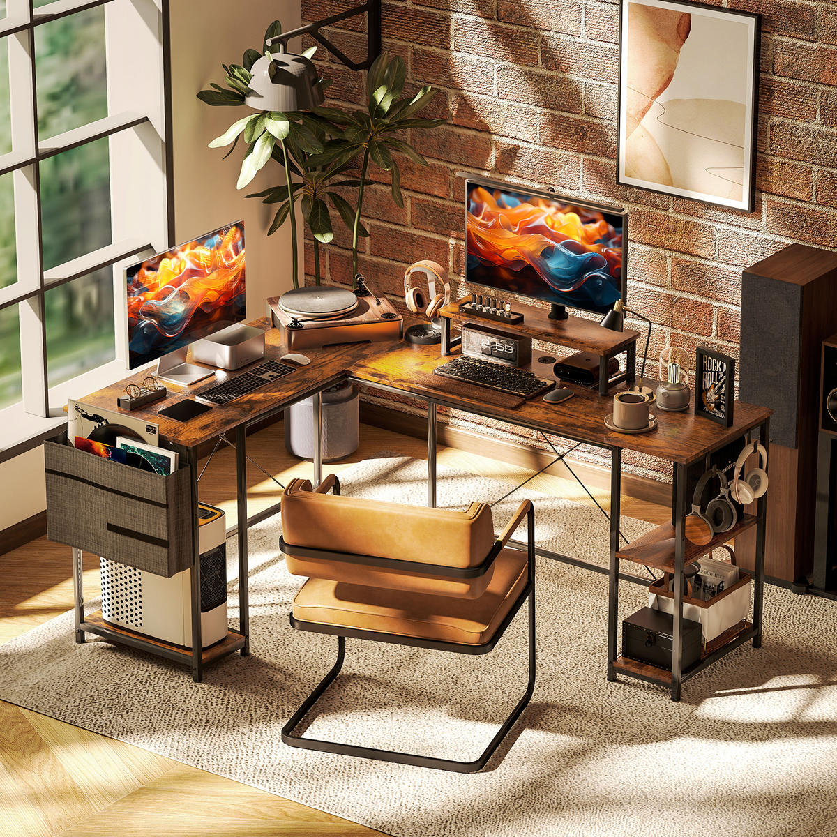 L-FÖRMIGER Schreibtisch 168 x 120 cm Eckschreibtisch mit Ablagefächern - Braun, Holz/Metall (168/120/90cm) - HOMCOM