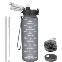 TRINKFLASCHE 500 ml BPA-frei mit Strohhalm und Trageriemen Grau - Grau, Kunststoff (6.5/23.5cm)