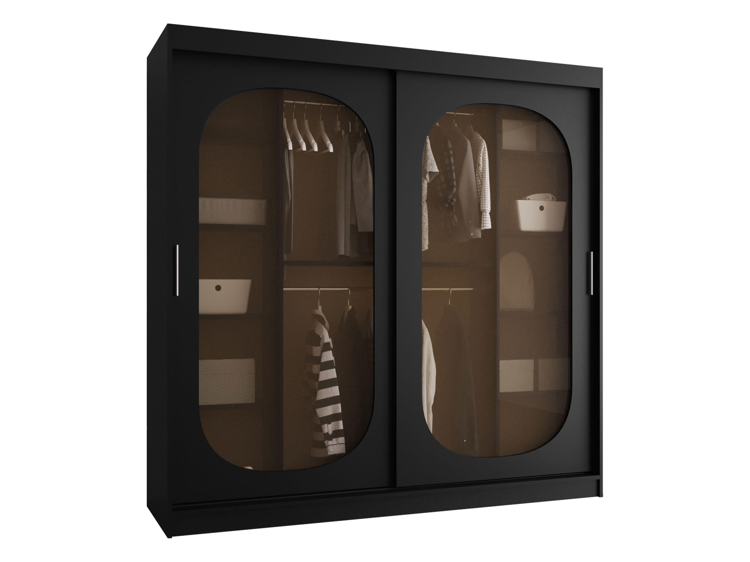 SCHWEBETÜRENSCHRANK Bahrajn 200 - Silberfarben/Schwarz, Holzwerkstoff/Kunststoff (200/200/62cm) - MIRJAN24