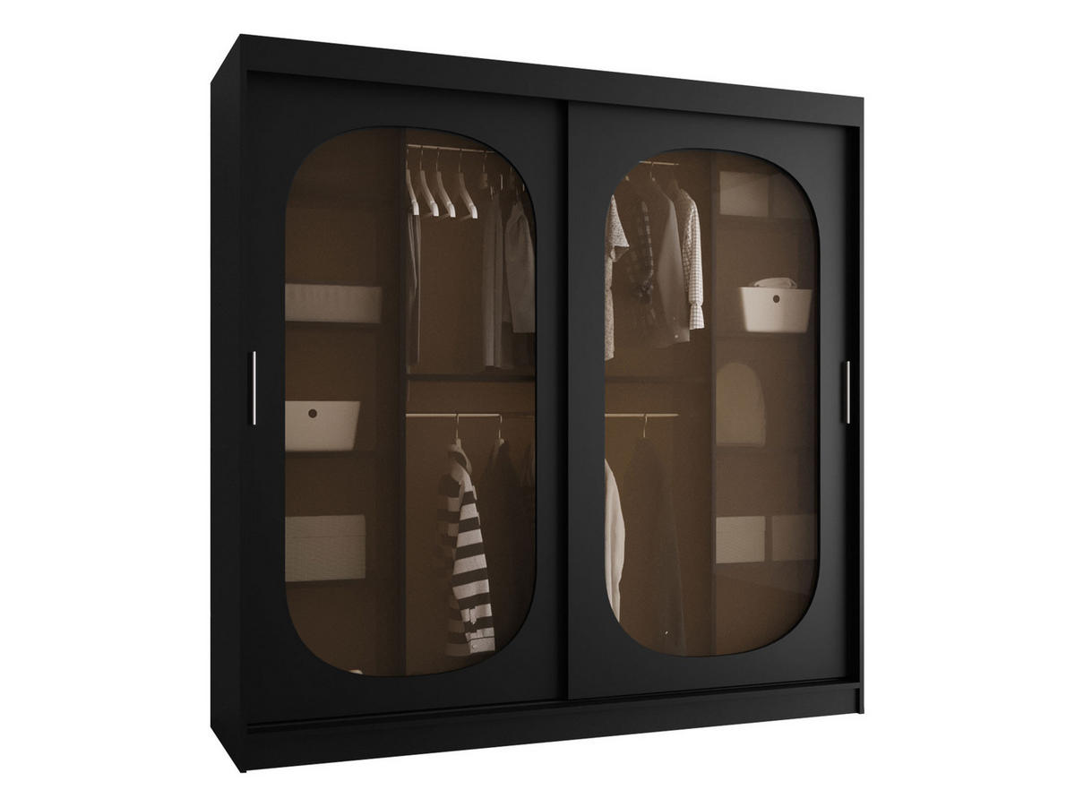 SCHWEBETÜRENSCHRANK Bahrajn 200 mit Schubladen - Silberfarben/Schwarz, Holzwerkstoff/Kunststoff (200/200/62cm) - MIRJAN24