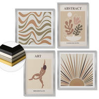 WANDBILDER 4er Set - 50x50 cm & 40x60 cm Silberner Rahmen - Matisse Boho abstrakte Muster - Silberfarben, Kunststoff (50/50cm) - ArtPrintCave