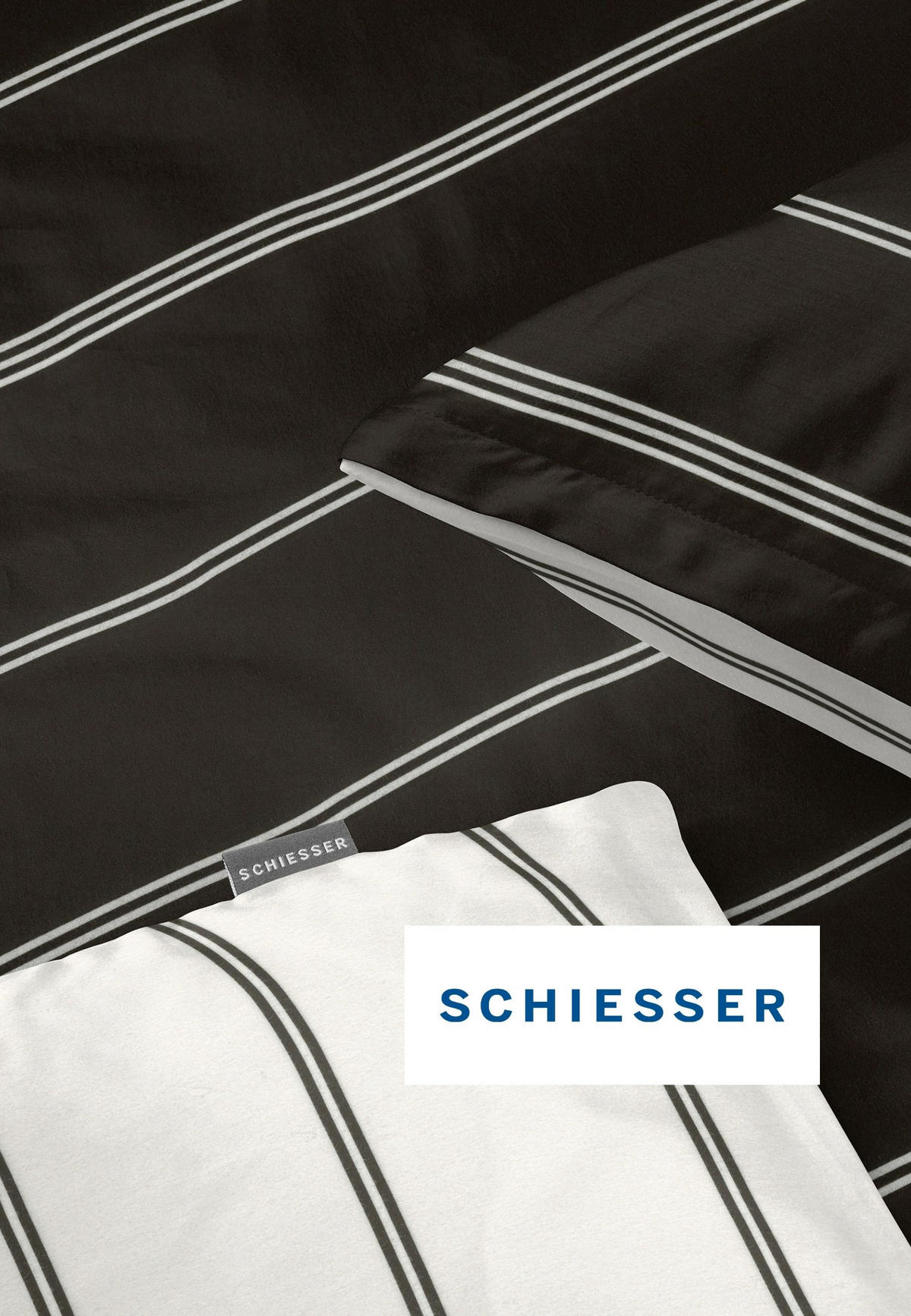 BETTWÄSCHESET Mateo - Feinbiber - 2-teilig - 135x200 cm - Offwhite-Schwarz - Schwarz, Textil (135/200cm) - SCHIESSER