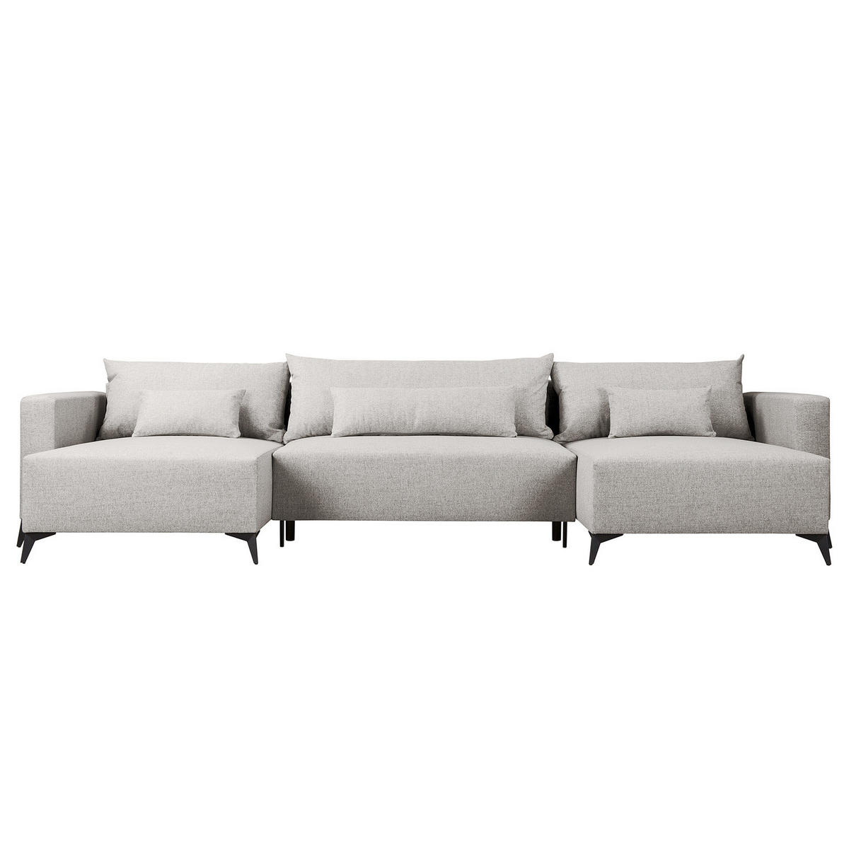 WOHNLANDSCHAFT - Hellgrau/Schwarz, Textil (382/81/148cm) - home24