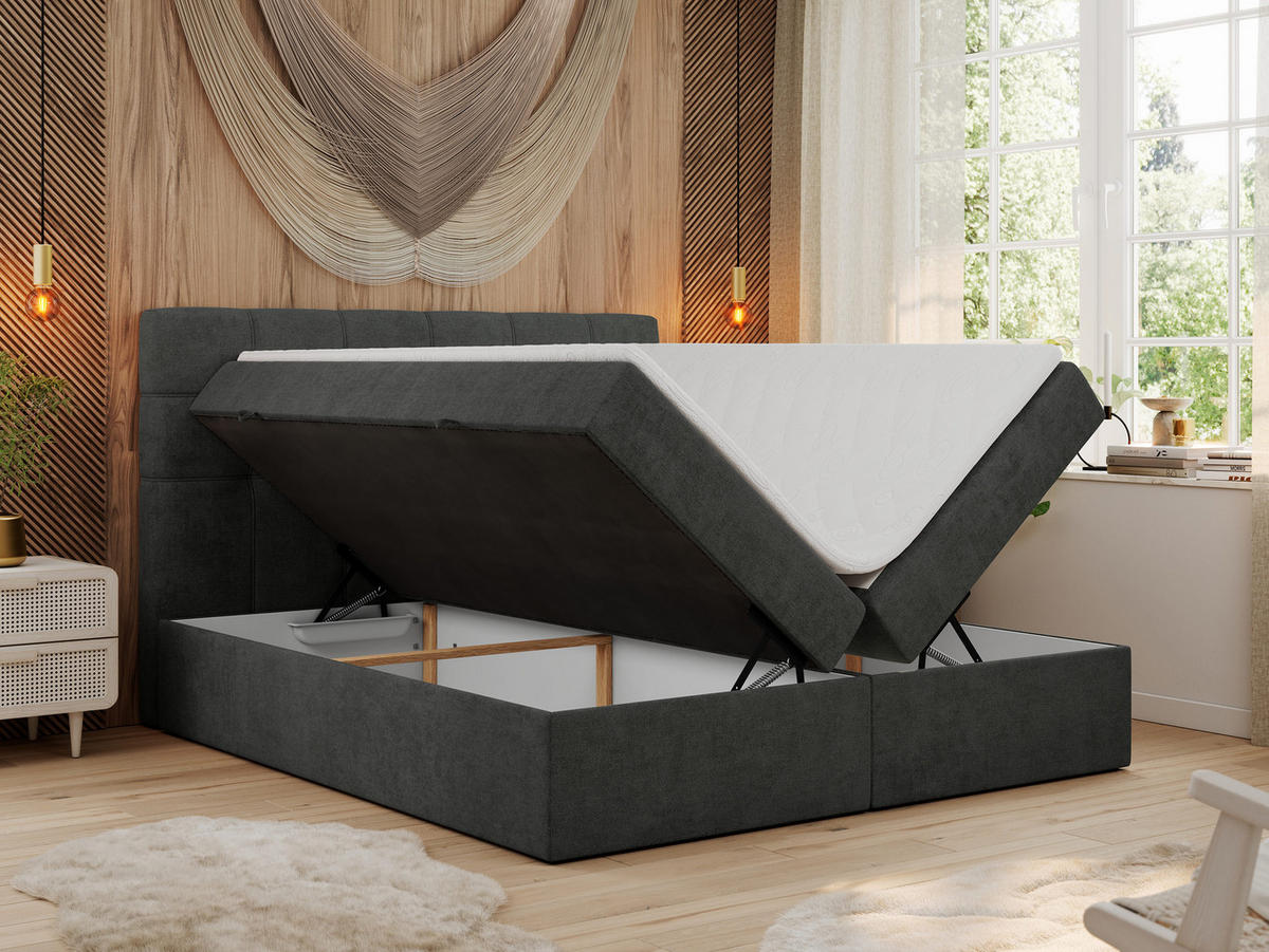 BOXBETT ERNI 180/200 - Dunkelgrau Strukture - H4 - Dunkelgrau, Holz/Textil (180/200cm) - MKS