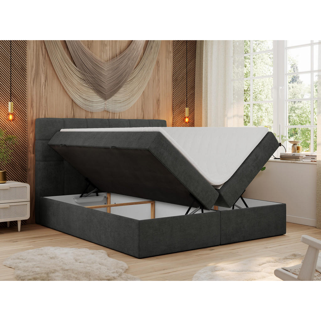Thumbnail - MKS Boxbett, Dunkelgrau, Textil, 2-Sitzer, H4, Rechteckig, 140x200 cm, Schlafzimmer, Betten, Boxspringbetten