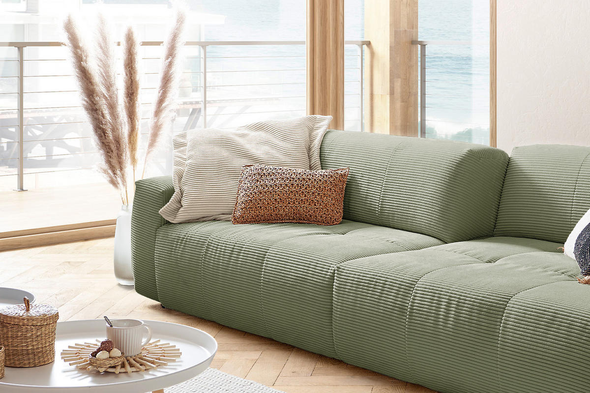 SOFA MIT SITZTIEFENVERSTELLUNG PALACE Grün Cord - Schwarz/Grün, Kunststoff/Textil (298/74/120cm) - KAWOLA