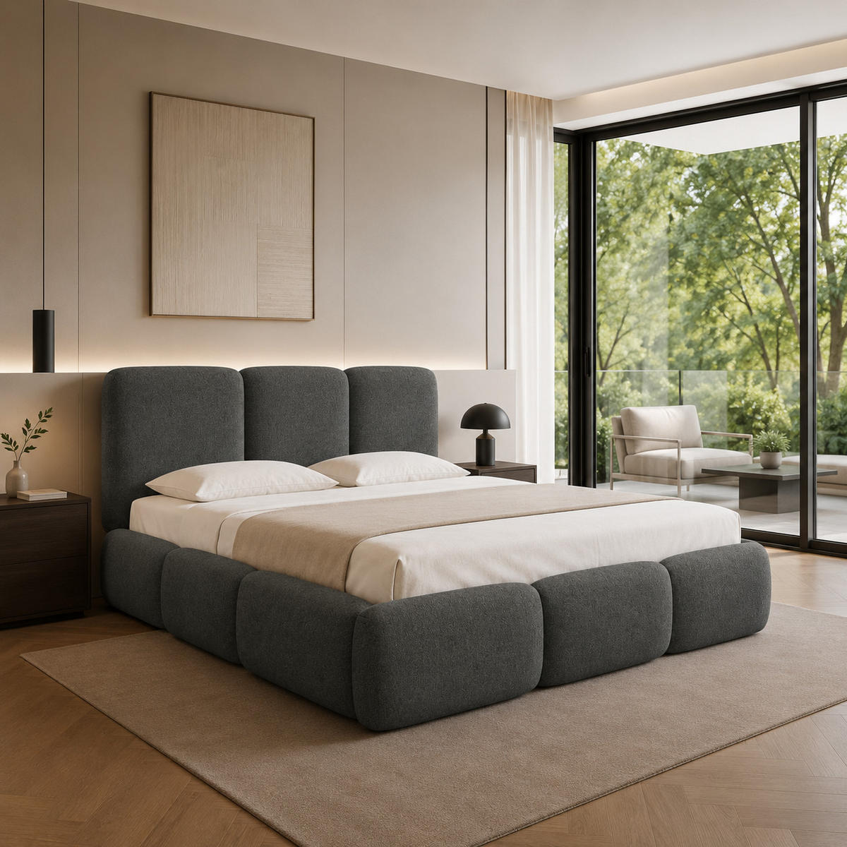 POLSTERBETT BOVA 180x200 cm mit Bettkasten,Lattenrost,Doppelbett,Boxspringbett-Optik-Dunkelgrau - Dunkelgrau, Holz (180/200cm) - Furnistar