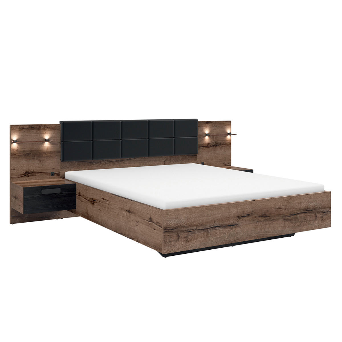 BETT 180/200 Romane Holz und Schwarz - Schwarz, Holzwerkstoff (180/200cm) - Petits-meubles