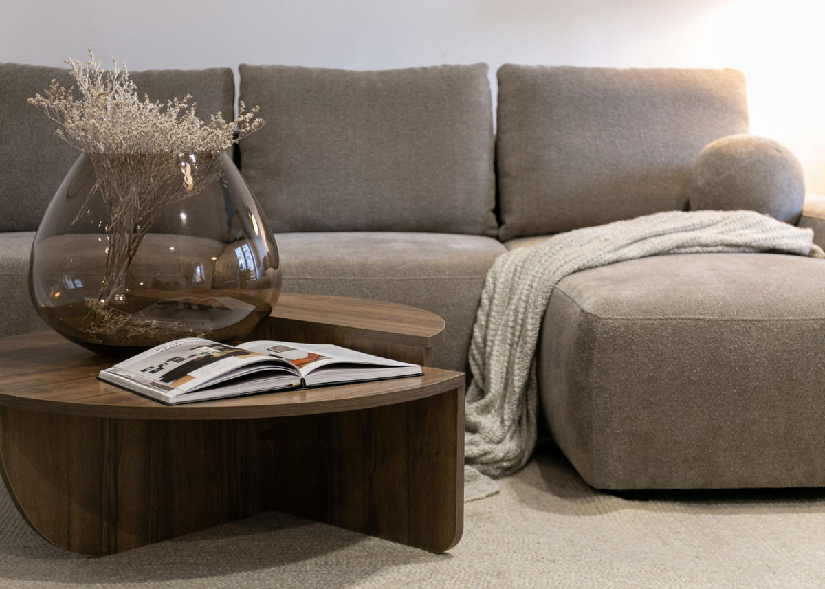 ECKSOFA Carnos mit Ballkissen, Hellbraun Chenille, rechtsseitig - Hellbraun/Schwarz, Kunststoff/Textil (264/162cm) - Selsey