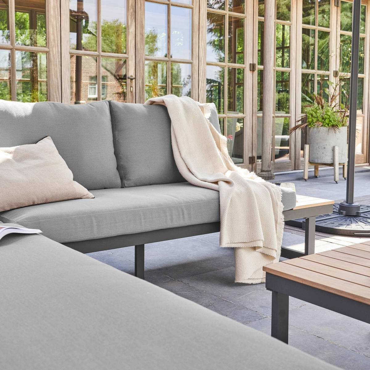 GARTEN-LOUNGEGARNITUR 6-Sitzer, Grau - Grau, Holz - Oviala