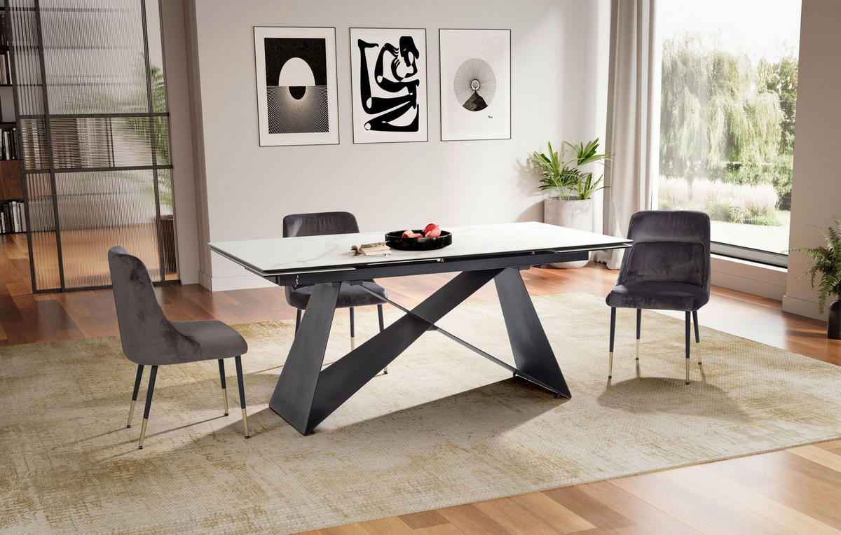 ESSTISCH Ausziehbar Keramik Glas Marmoroptik Rechteckig Groß, Weiß 180x95x78 cm - Schwarz/Weiß, Keramik/Metall (95/180/78cm) - KADIMA DESIGN