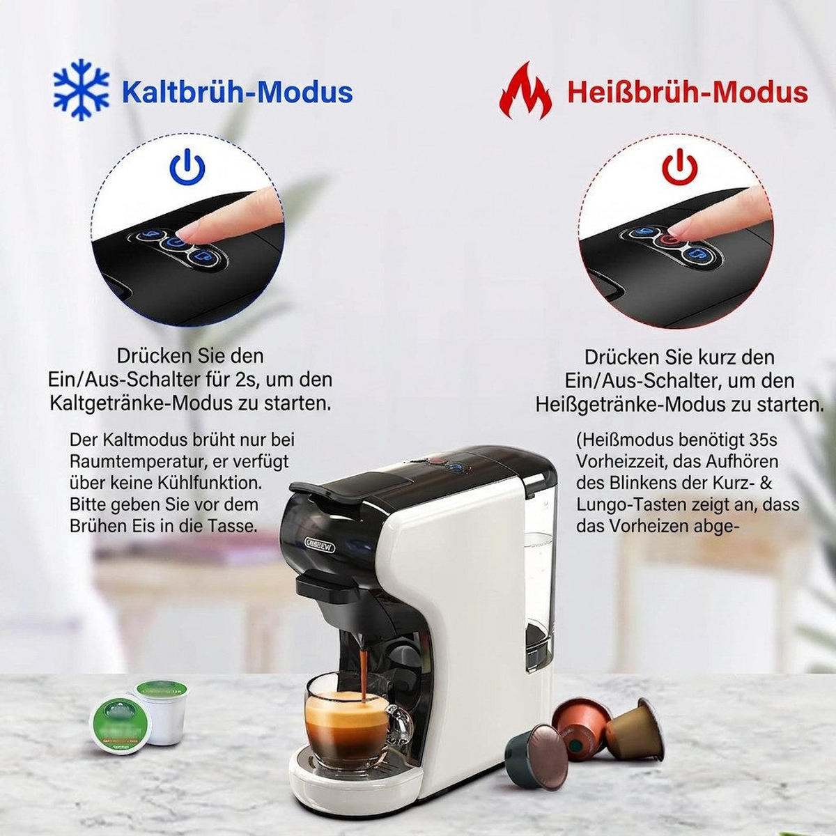 ESPRESSOMASCHINE 5-in-1, 20 Bar für Nes/DG/K-Cup/ESE Pads/Pulver - Weiß, Metall (11/26/26cm) - BEXEVUE